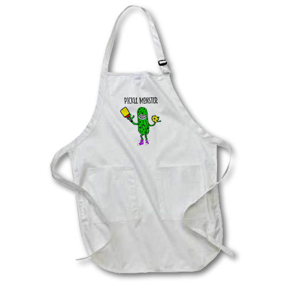Apron - Funny Pickle Monster Pickleball Player with Paddle and Ball Cartoon Sports and Hobbies