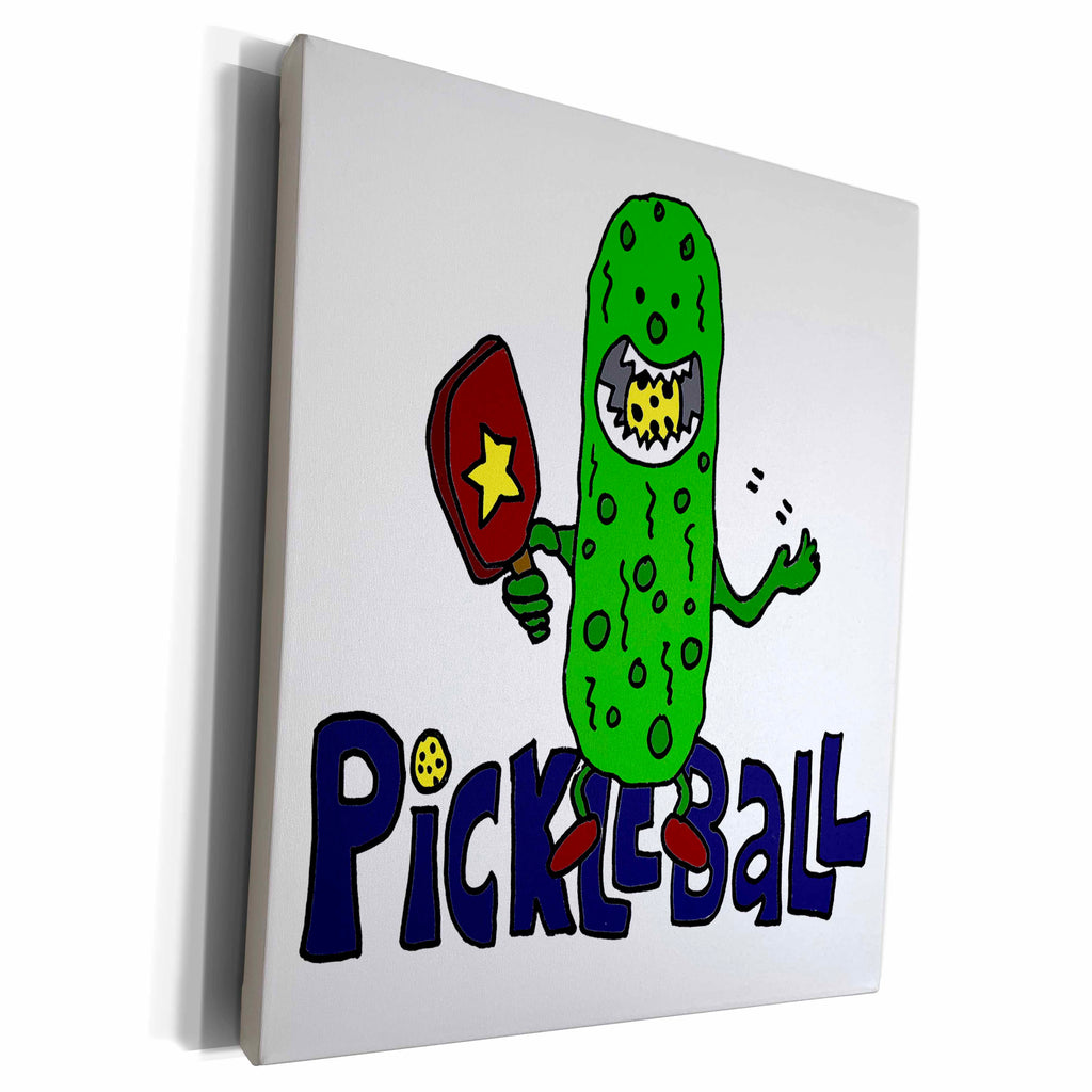 3dRose Funny Pickleball Pickle Monster eating Pickleball Ball - Museum Grade Canvas Wrap (cw_240611)