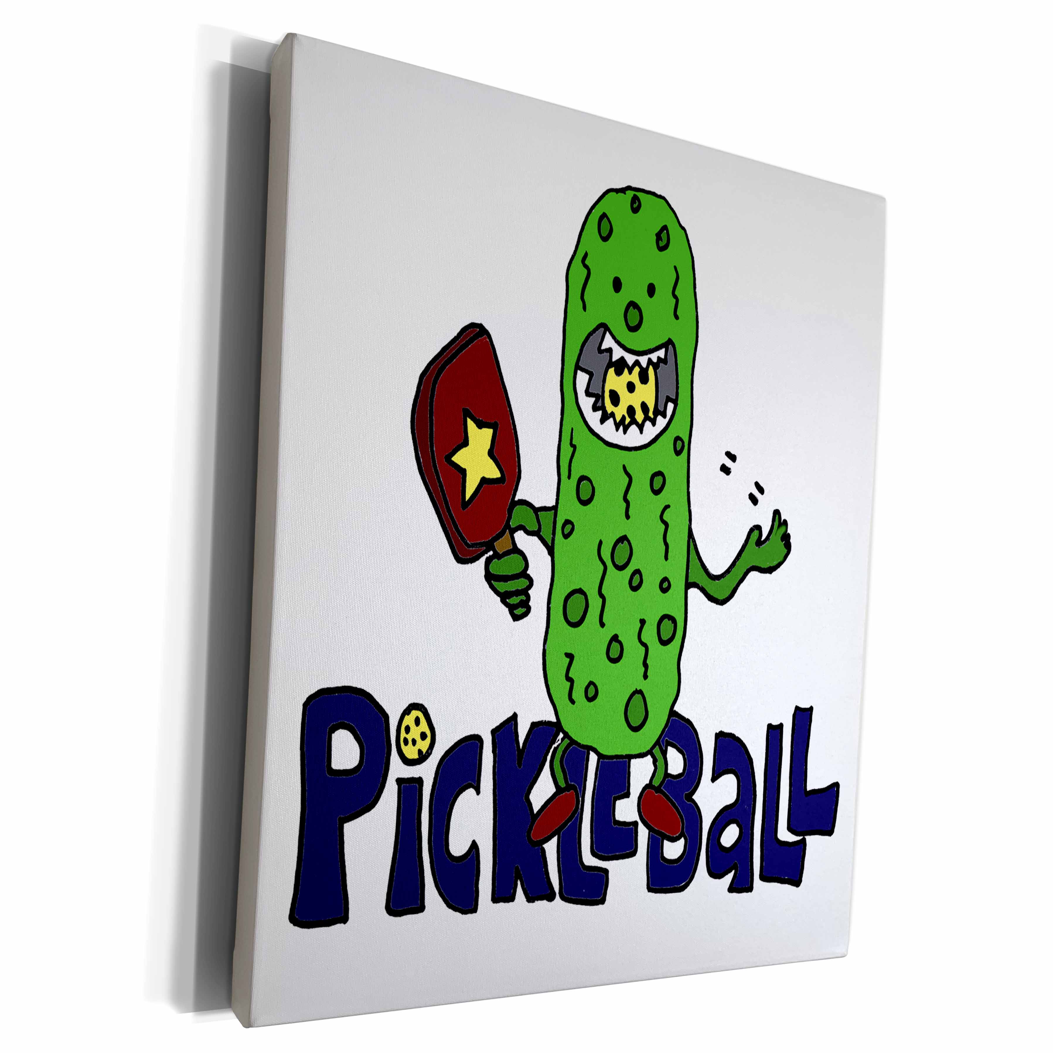 3dRose Funny Pickleball Pickle Monster eating Pickleball Ball - Museum Grade Canvas Wrap (cw_240611)