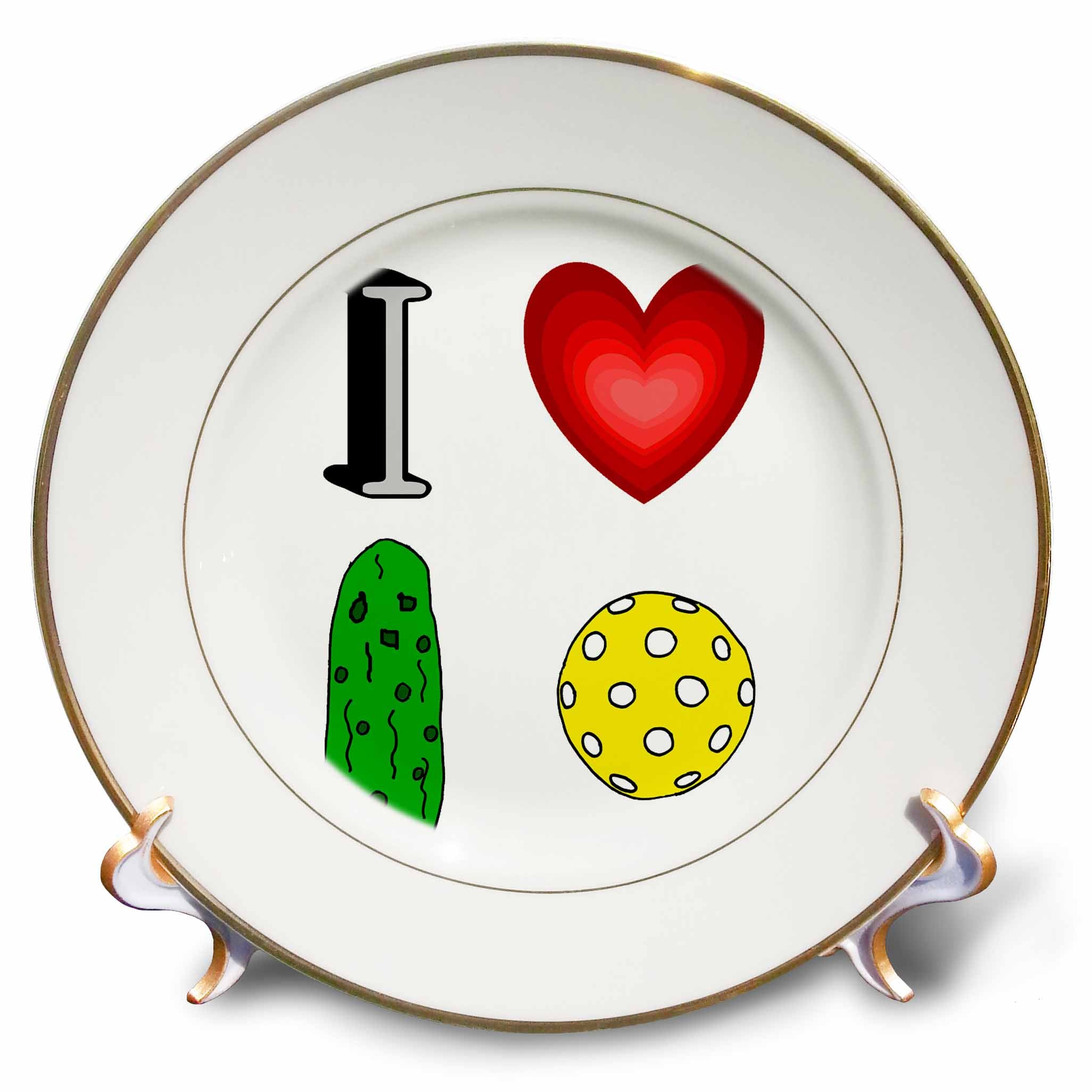 3dRose Funny I Love Pickleball Sports with Heart and Pickle and Ball - Plates (cp-364588)