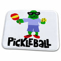 Dish Drying Mat - Funny Green Pickle Holding Pickleball Paddle and Ball Sports and Hobbies