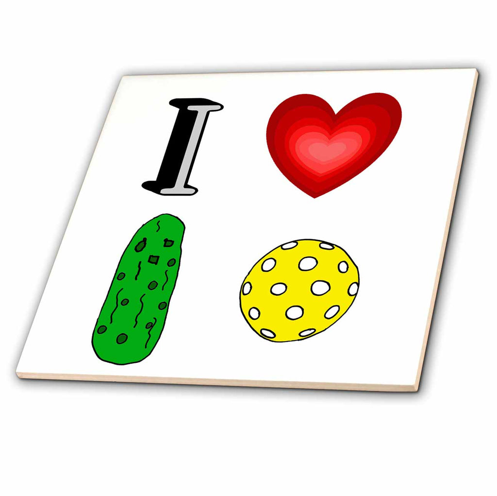 3dRose Funny I Love Pickleball Sports with Heart and Pickle and Ball - Tiles (ct-364588)